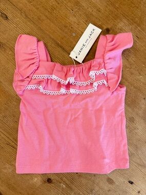Janie and Jack Coral Pink Ruffle Lace-Trim Tank Top